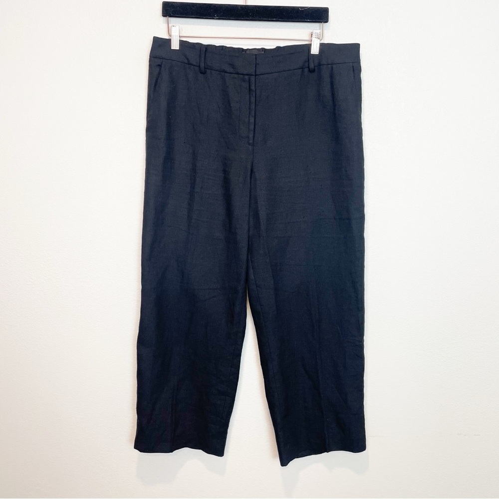 Talbots Wide Leg 100% Linen Ankle Black Pants Size 12
